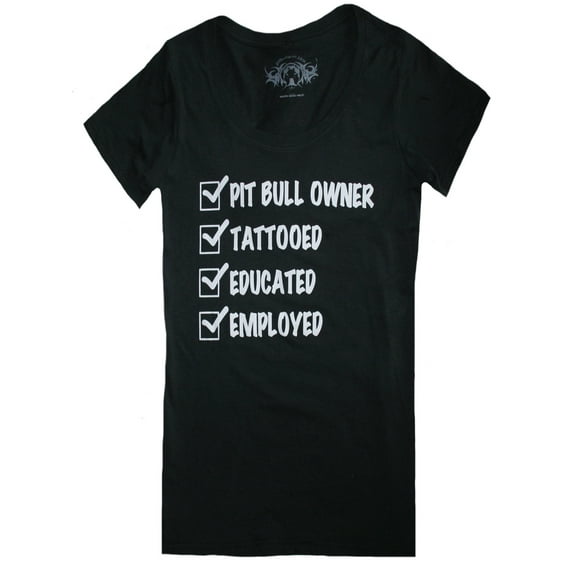 Checkmark Tattoo Pit Bull Owner Womens' Relaxed Fit T-Shirt, Pitbull Mom Gift (Small)