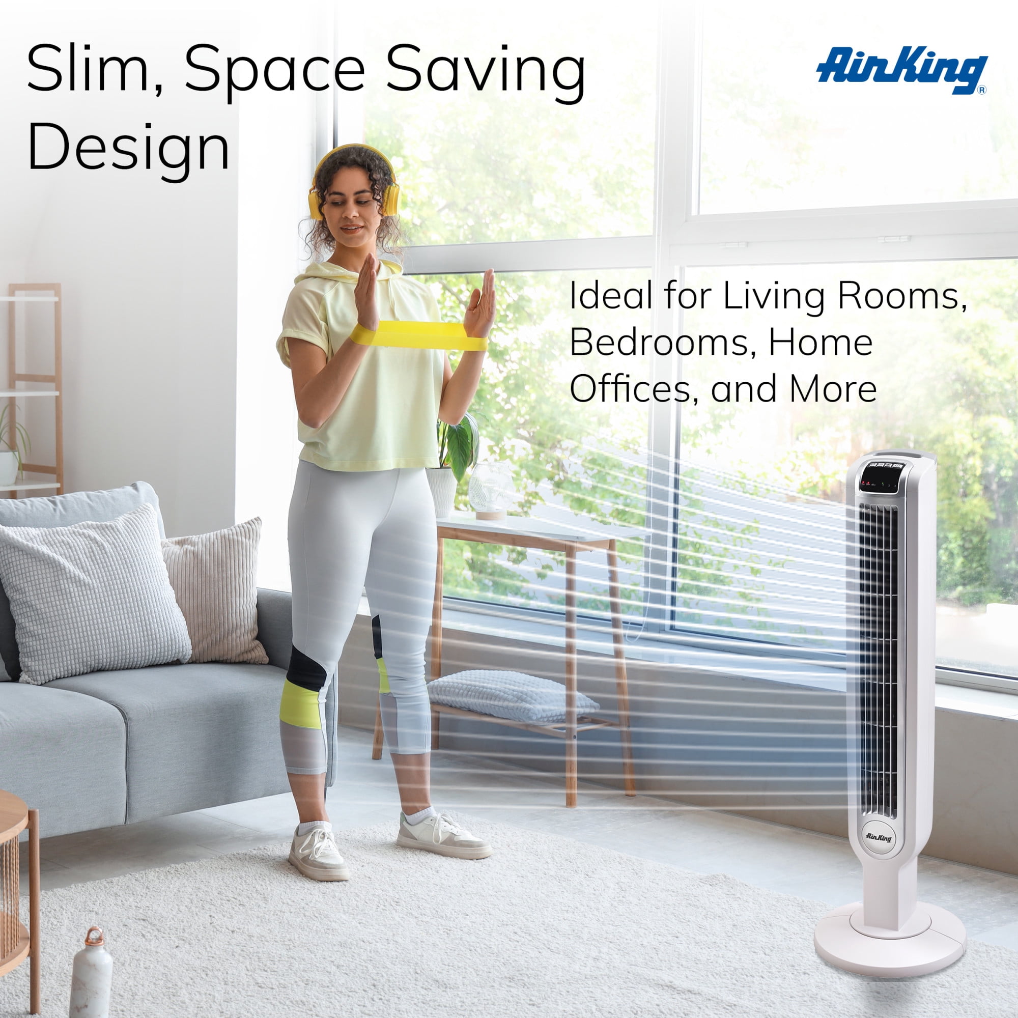 Air King 36" 3-Speed Oscillating Remote Control Tower Fan with Grounded 3-Prong Plug, White 9210