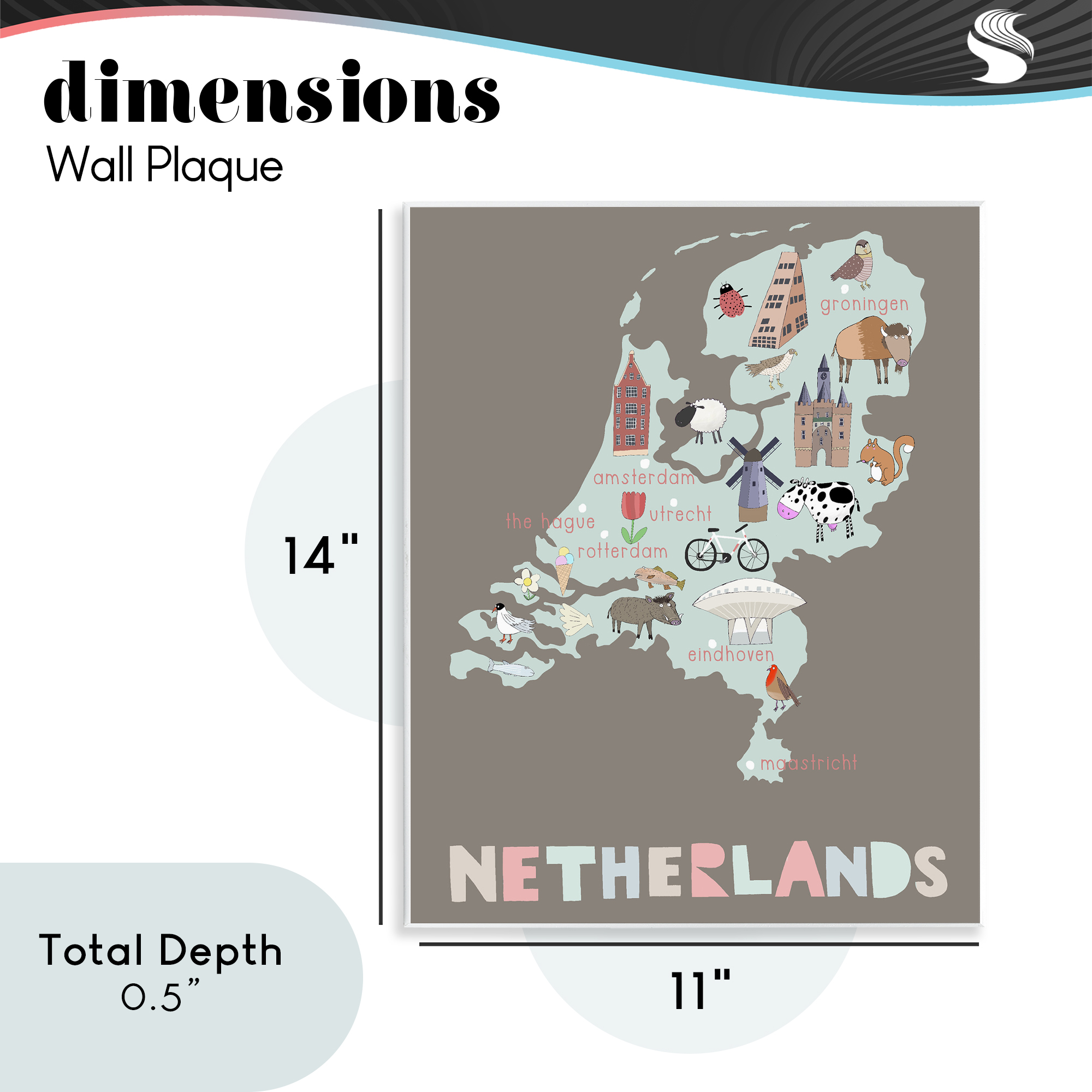 Kid's Map of Netherlands Wall Plaque Art, design by Carla Daly