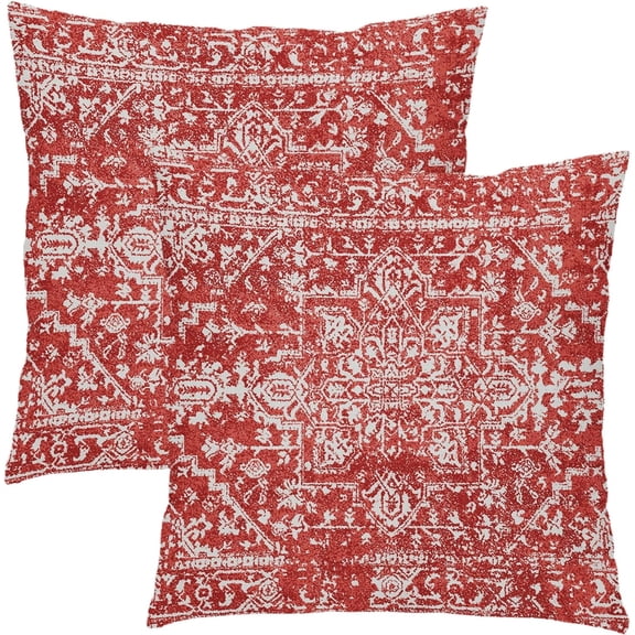 Red Boho Throw Pillow Covers 18x18 Inch Bohemian Carpet Ethnic Decorative Square Pillow Cases Bohemian Carpet Ethnic Cushion Covers Farmhouse Home Decor for Sofa Couch Outdoor Set of 2