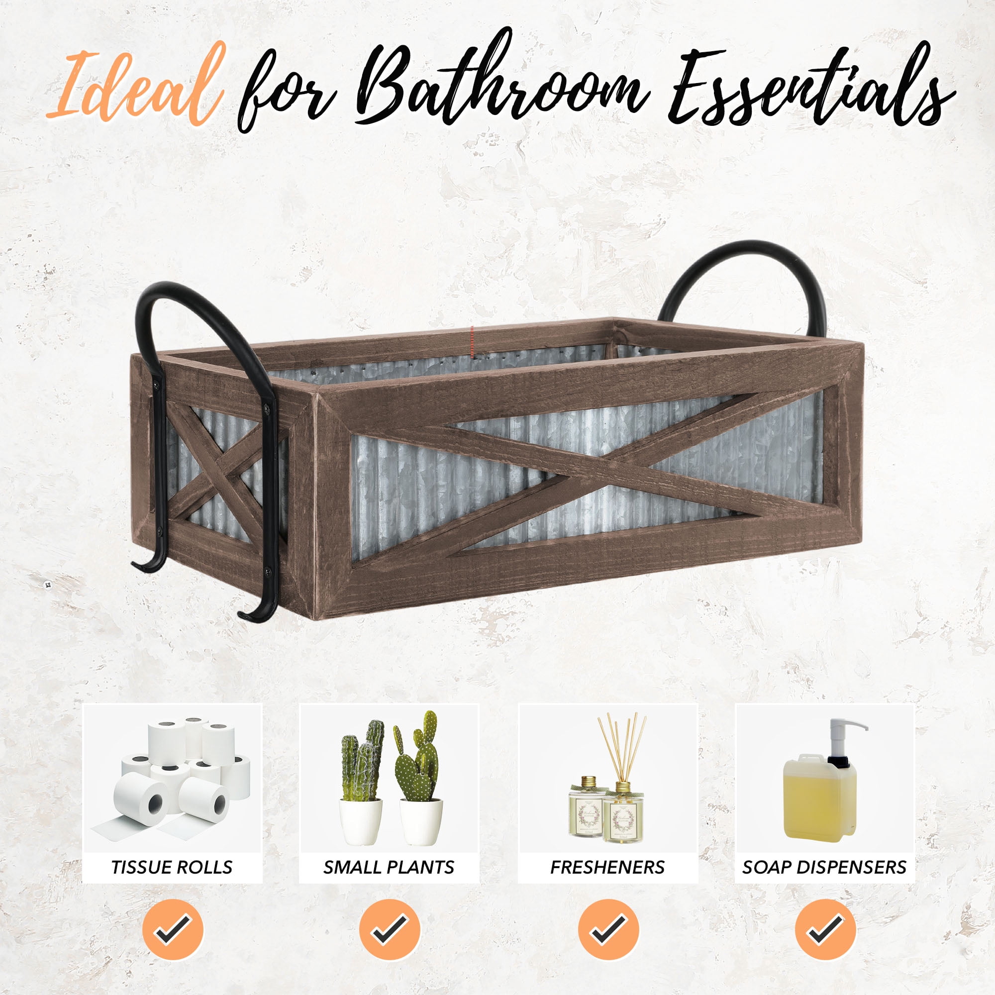 Autumn Alley Farmhouse Toilet Paper Basket for Back of Toilet - Farmhouse Toilet Paper Holder - Warm Brown Stain