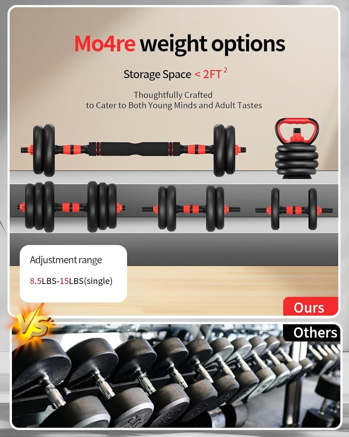 Adjustable Dumbbells Set 30lbs with Connector Barbell Kettlebell Push- Stand Home Gym Fitness Equipment for Men Women