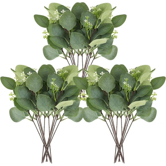 20PCS Artificial Eucalyptus Leaves Stems, Greenery Decoration Branches with Flowers for Floral Arrangement Vase Wedding Bouquets Centerpiece