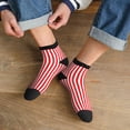 thumbnail image 3 of Rateoe Red And White Stripes Pattern Quarter Crew Socks,Toe Seamed Ankle Socks,Cotton Cushioned Breathable Athletic Crew Sports Socks, 3 of 7