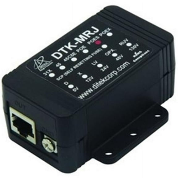 Ditek - DTK-MRJPOES - DITEK DTK-MRJPOES Shielded Gigabit Power Over Ethernet Surge Protection - RJ-45 - 144 VA - 48 V Input - Network - TAA Compliant