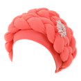 thumbnail image 2 of Fashion Women Beading Braid Hat Muslim Ruffle Cancer Wrap Cap Sleep Caps Satin Lined Hair Bonnets, 2 of 3