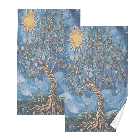 BZSMCE Face Towel Hand Towel Bath Towel Cotton Bath Towel Sets Hand Bath Towels Fashion Twisted Moonlit Tree Pattern