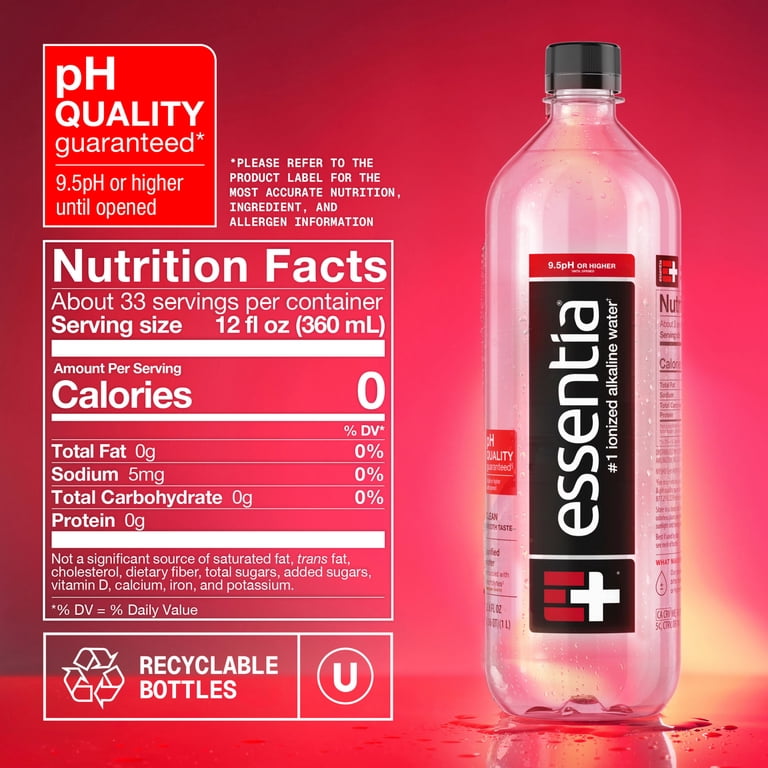 Essentia Purified Ionized Alkaline Water, Pure Drink, 1L Bottles
