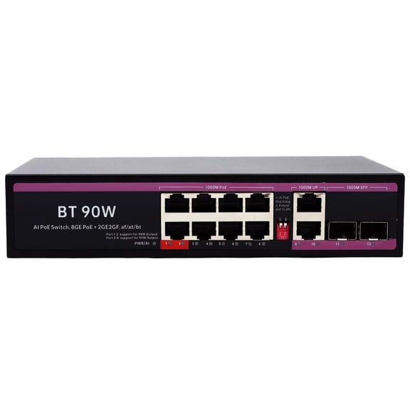 8 Port Gigabit PoE Switch, Smart Managed Computer Networking Switches with 4 Gigabit Uplink Ports(2RJ45 2SFP), Extend Mode (820ft), VLAN, 6KV Surge Protection