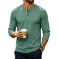 thumbnail image 2 of Men's Henley T-Shirts Long Sleeve Button Pullover Shirt Casual Basic Tees Fall Winter Trendy Shirt 3XL, 2 of 6