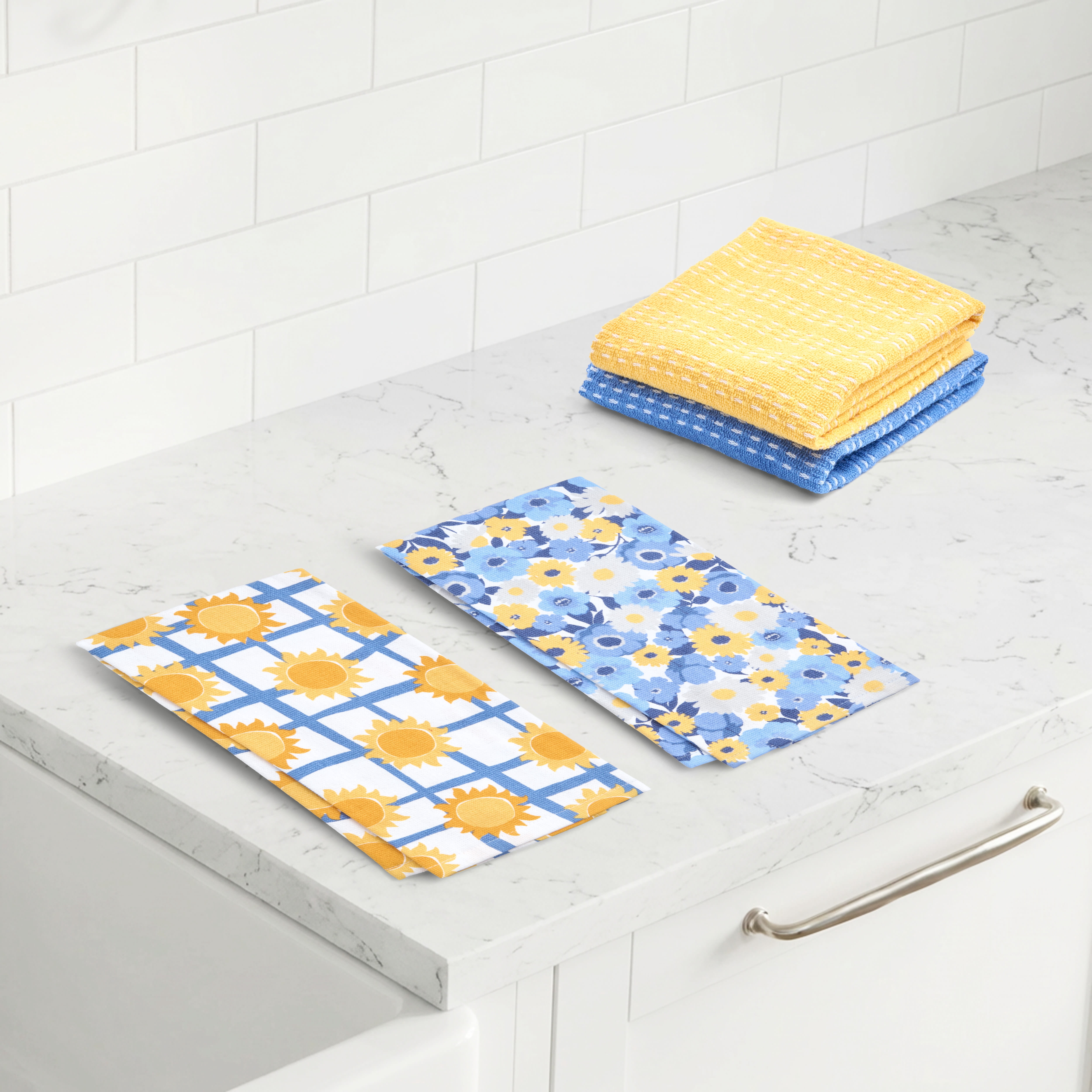 RITZ 100% Cotton Summer Kitchen Towels, Set of 4, Field Le Soleil Dish Towels Set