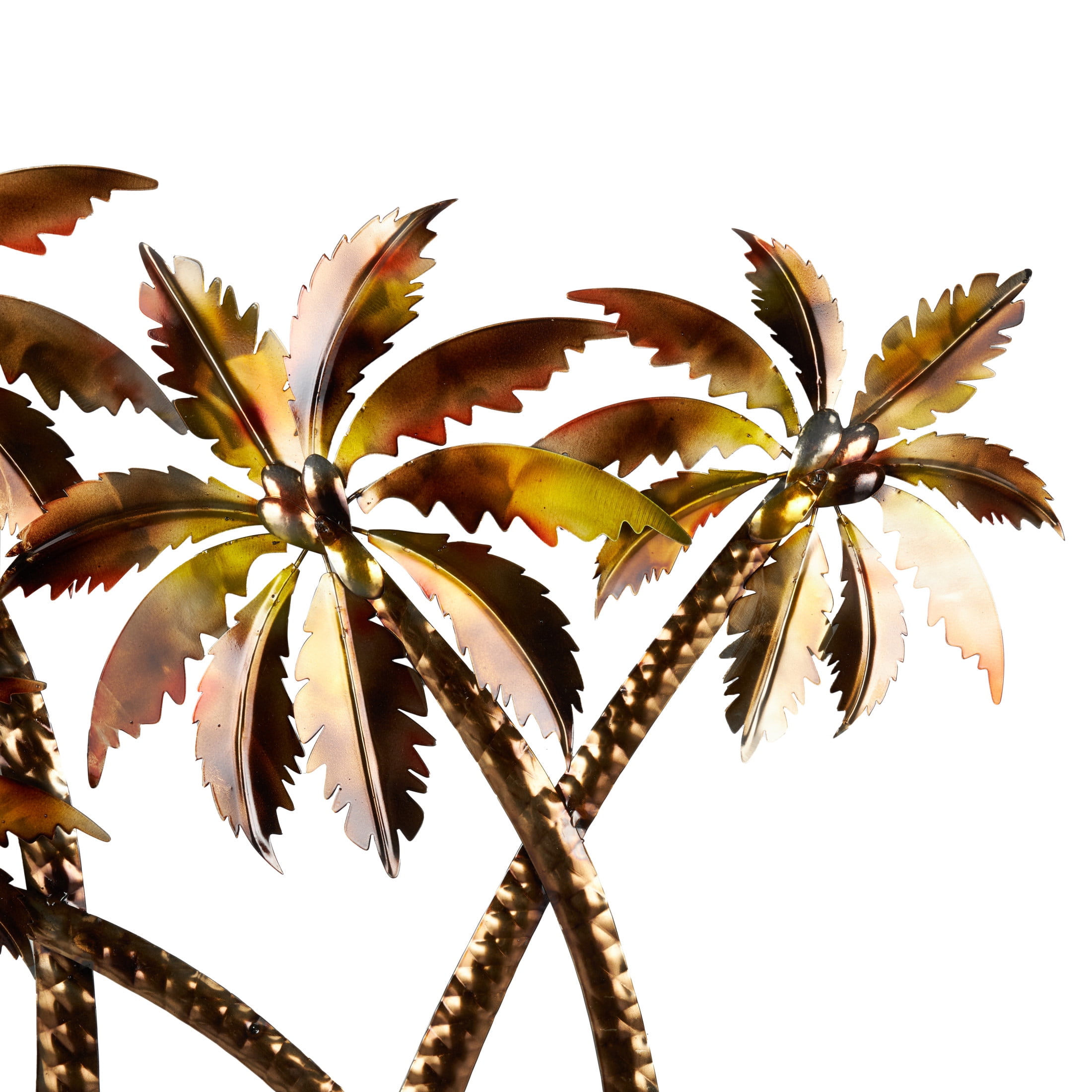 DecMode Copper Stainless Steel Metal Slanted Tree Wall Decor with Red and Yellow Accents