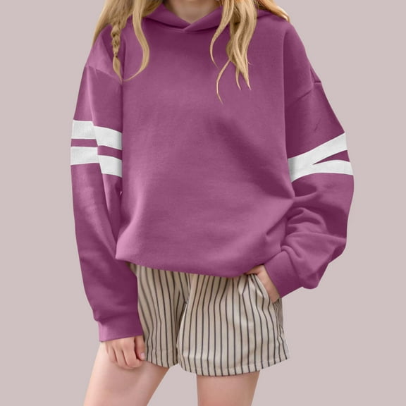 NAISIBABY Girls Long Sleeve Sweatshirt, Fleece-lined Soft Loose Striped Kids Casual Pullover Hoodie Tops Purple 7T