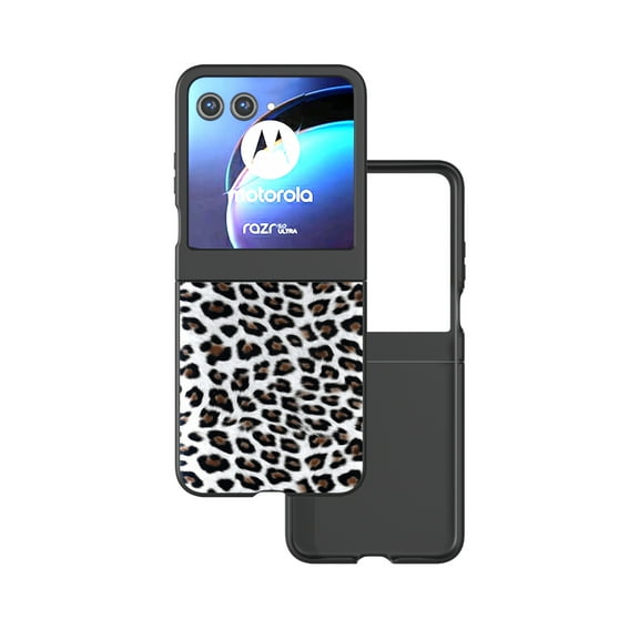 Designed For Motorola Razr  2024 Phone Case,Leopard Print Pattern,Anti-Scratch Shockproof Anti-fall Durable Rugged Hard PC Hybrid PU Leather Ultra Slim Thin Fit Phone Case,Silver