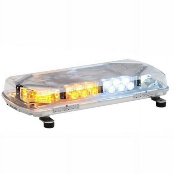 MC16PF 16 in. Mini Century Lightbar with Permanent Mount - Clear, Split Amber & White