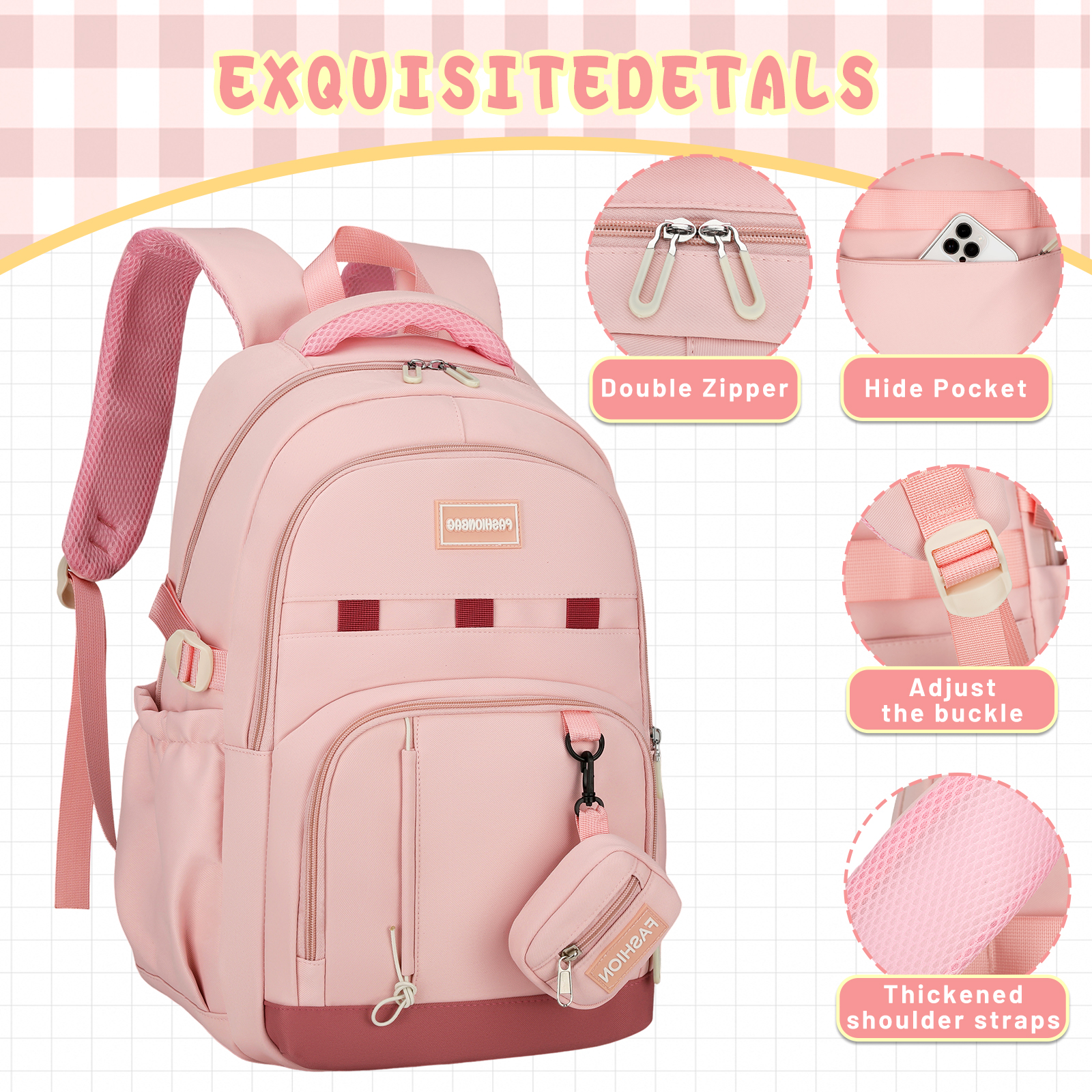 Mochila escolar para universidad, preparatoria y secundaria, moderna, estética, para adolescentes, mujeres, niños y niñas, morada 7