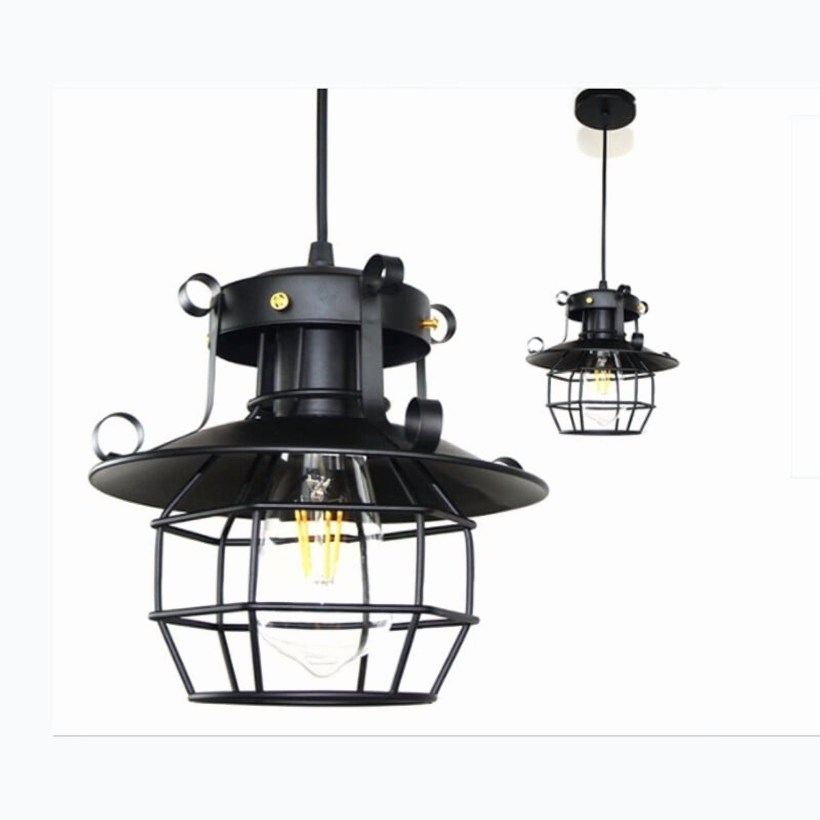 Retro Industrial Pendant Lamp, Farmhouse Iron Cage Ceiling Light Fixture for Kitchen Island 110-240V