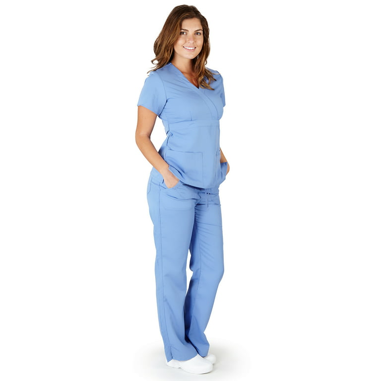 Ultrasoft Scrubs Womens Premium Junior Fit Adult Female Scrub Sets Ceil  Blue 2XL