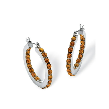 - Birthstone Inside- Out Hoop Earrings in Silvertone (1 1/4