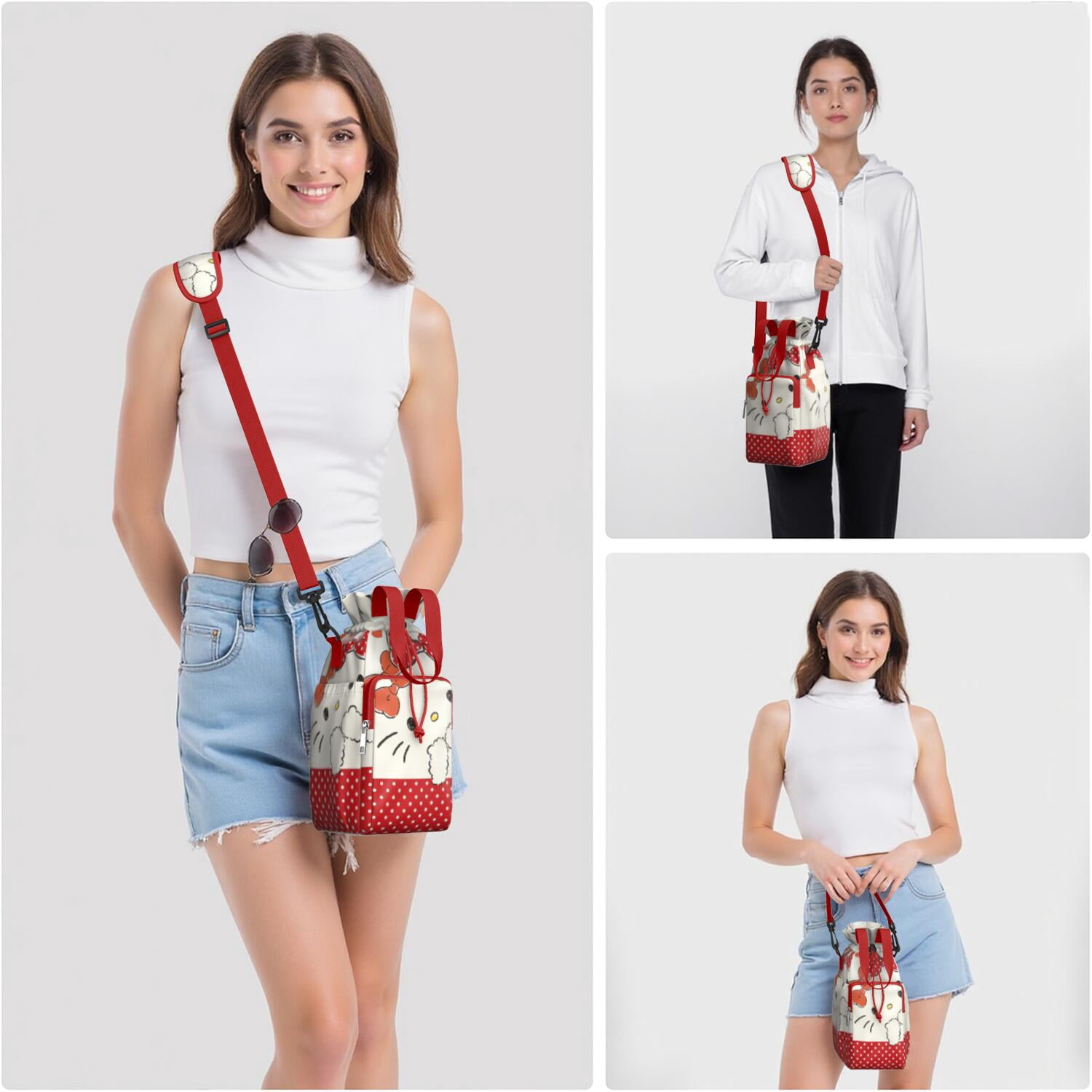 Insulated Water Bottle Carrier Bag Sleeve with Strap Crossbody for 20/24/32/40oz Tumbler,Hello Kawaii Cat Cute Water Bottle Holder Sling Bag with Pocket Gifts for Women Men Adults