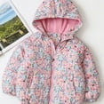 thumbnail image 4 of Alkepwun Kids Coats Girls Adorable Floral Print Full-Zip Hooded Pockets Short Puffy Bread Coat Elastic Cuffs Windproof Warmth Cozy Outerwear Outdoor Skiing Cycling Cold-Resistant Jacket for Age 3-10, 4 of 9