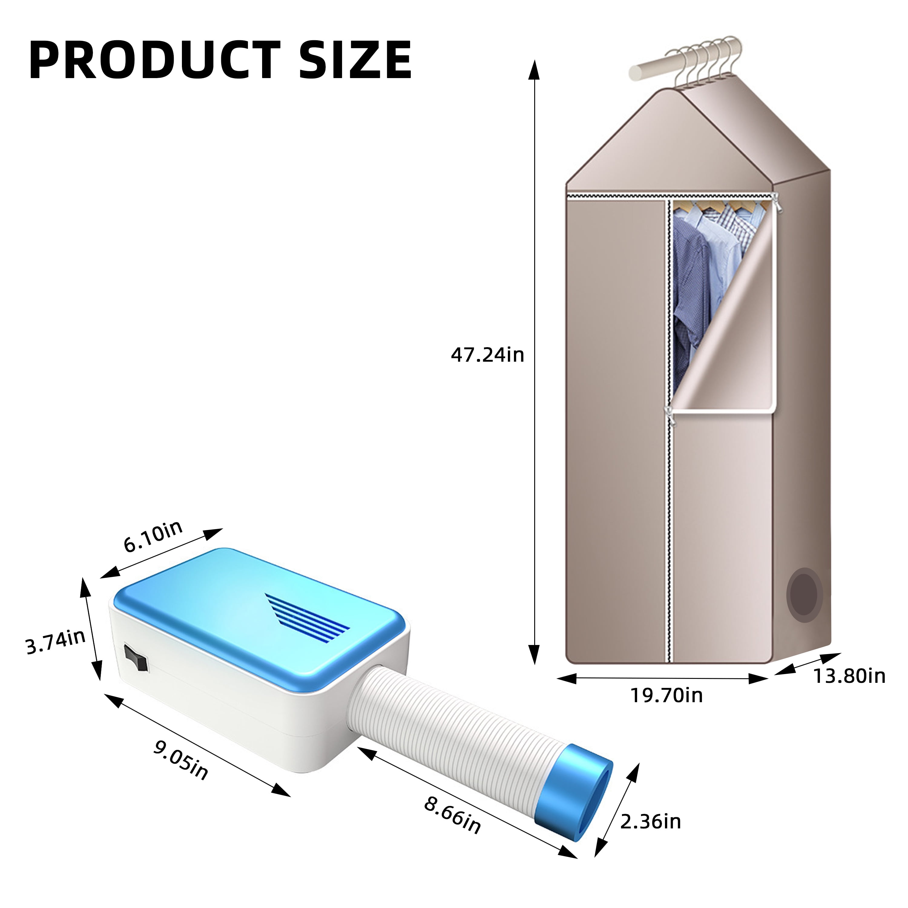 WZCPCV Portable Dryer for Apartments, 800W Portable Clothes and Shoe Dryer, Electric Pet Hair Dryer, Multifunctional Clothes Dryer with Dry Clothes Cover,Adjustable Dual Mode Home Dryer, Blue