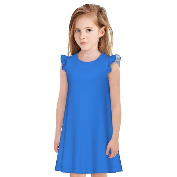 Fotbe Dodgerblue Vestido de Dormir para Niñas de 3 a 10 Años, Mangas Cortas, Estilo Princesa, Pijama Camisón con Mangas Voladas-X-Large
