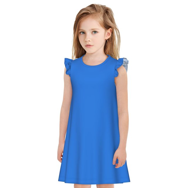 Fotbe Dodgerblue Vestido de Dormir para Niñas de 3 a 10 Años, Mangas Cortas, Estilo Princesa, Pijama Camisón con Mangas Voladas-Medium