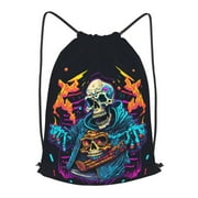 XMXT Waterproof Gym Bag, Gaming Skull Print Drawstring Backpack for Men, s