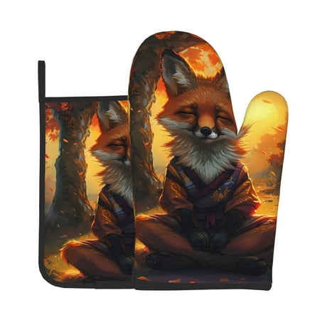 

Gaeub Sunset Maple Tree Fox Print Oven Mitts and Pot Holders Sets of 2 Heat Resistant Pad Cooking Gloves for Baking BBQ Home Decor