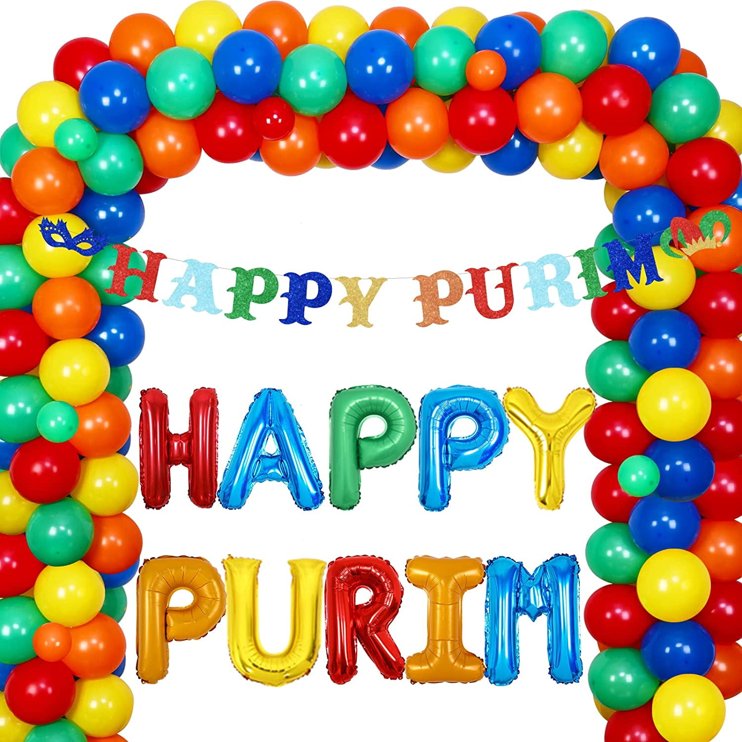 Happy Purim Decorations, Happy Purim Banner Colorful Balloon Garland