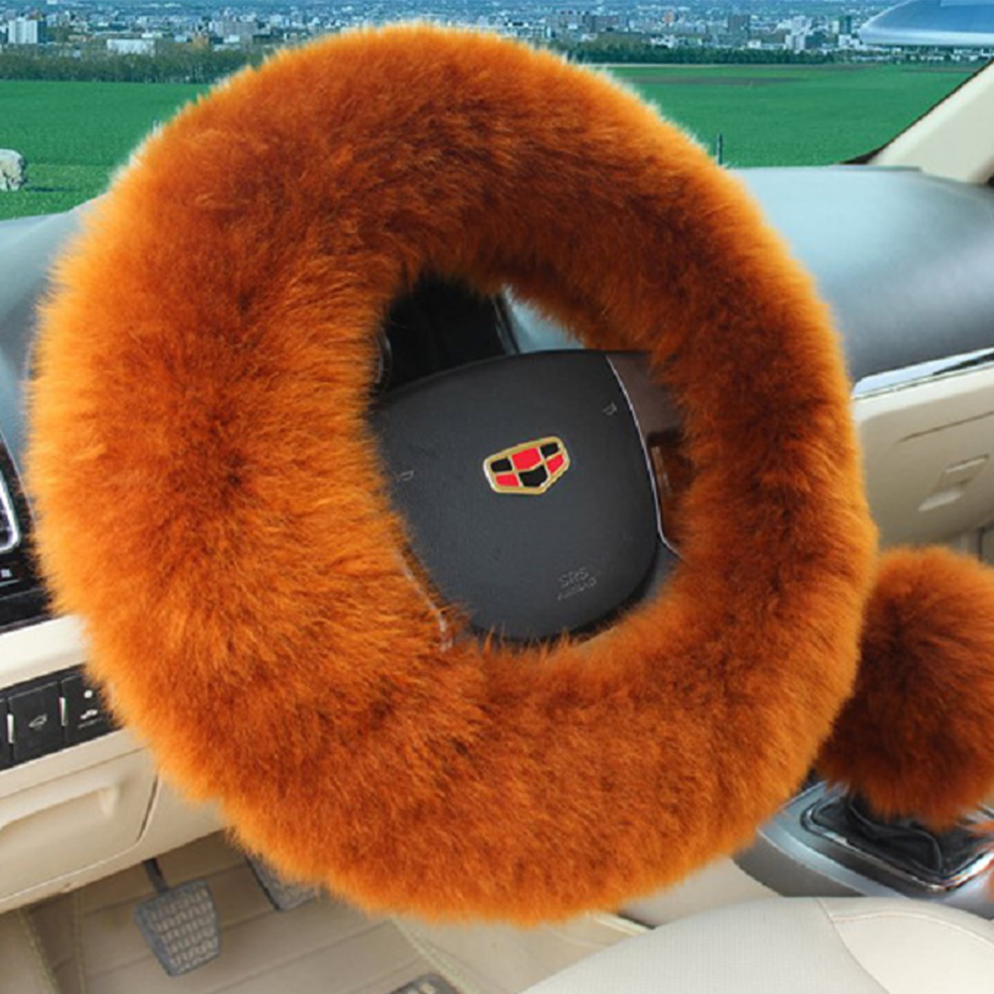 Orange fuzzy 2024 steering wheel cover
