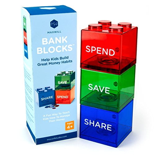 Save Spend Share Piggy Bank for Kids Clear Transparent Plastic