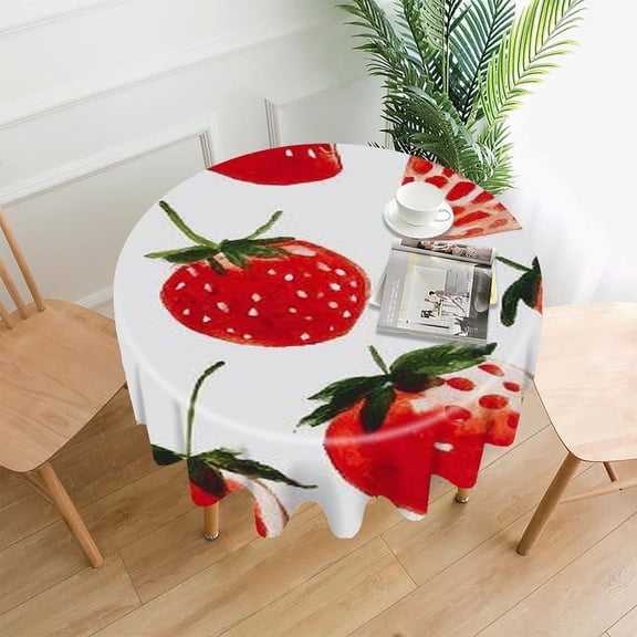 RKSupls 60 Inch Round Tablecloth, Strawberry Fruit Premium Polyester Straight Edge Wrinkle Resistant Washable Table Cover for Party Home Dining Decor