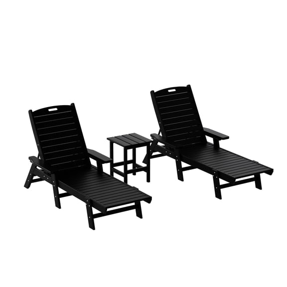 FADINGFREE 3-Piece Outdoor Chaise Lounge Set with Armrests and Side Table, Adirondack Style Patio Chaise Lounger Set with Adjustable & Slatted Backrest Design, Black