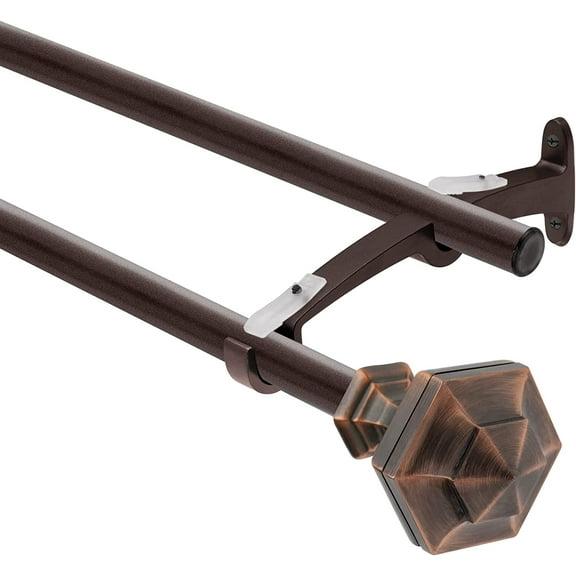 Deco Window 1 Pc 36 -66 Extendable Double Curtain Rod for Windows With Hexagon Finials (19mm Diameter, Brown)