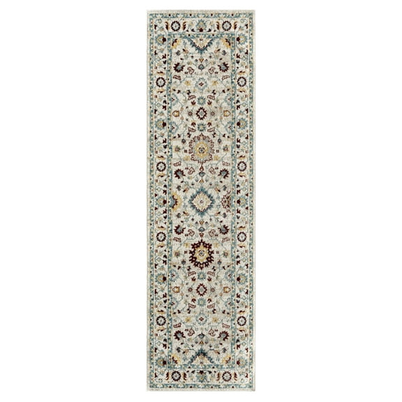 Everwash Treasure Lina Traditional Medallion Machine Washable Runner Area Rug, Ivory/Red, 2'2"x7'2"
