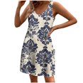 thumbnail image 2 of Ovzne Robes Grande Taille pour Femmes Rondes Robe Décontractée avec Poches Robe d'Été Bohème de Plage T-Shirts Robe Col en V Ample Robes de Printemps Imprimées Liquidation, 2 of 5