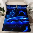 thumbnail image 2 of Erosebridal Fast Car Sheet Set Twin,Geometric Honeycomb Bedding Sets Twin Size,Black Blue Twin Sheet Sets,Ultra Soft Ombre Bedroom Decoration,3pcs, 2 of 7