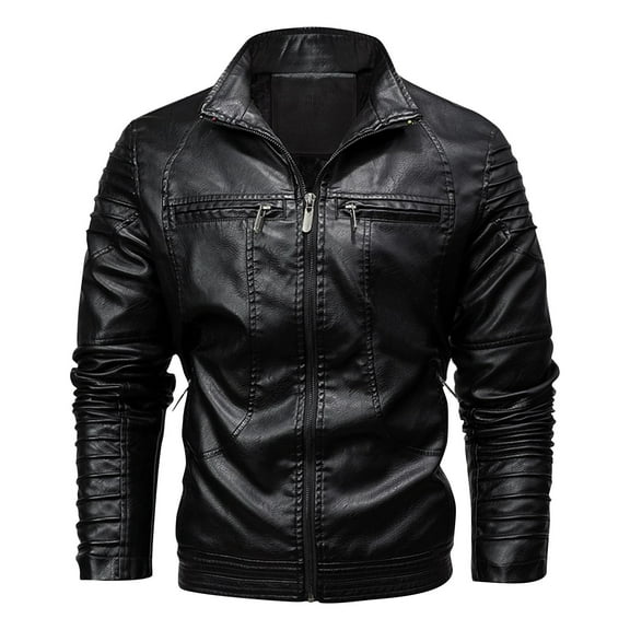 Pejock Men's Hooded Leather Jacket with Fleece Lining, Windproof Loose Fit Coat, Multiple Zipper Pockets, Long Sleeve Outdoor Casual Wear for Winter Daily Activities