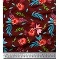 thumbnail image 1 of Soimoi Cotton Poplin Fabric Flower & Leaves Watercolor Print Sewing Fabric Yard 56 Inch Wide, 1 of 1