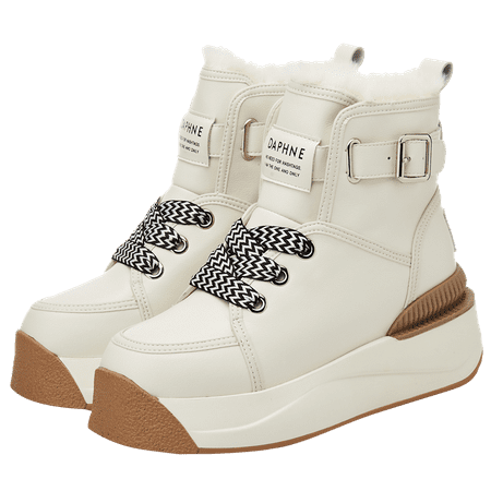 

Women‘s Boots Faux Leather Waterproof Round Toe Lace Up Thick Sole Platform Buckle Boots Women‘s Footwear