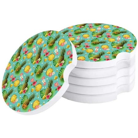 

ZHANZZK Tropical Fruit Pineapple Palm Leaf Set of 2 Car Coaster for Drinks Absorbent Ceramic Stone Coasters Cup Mat with Cork Base for Home Kitchen Room Coffee Table Bar Decor