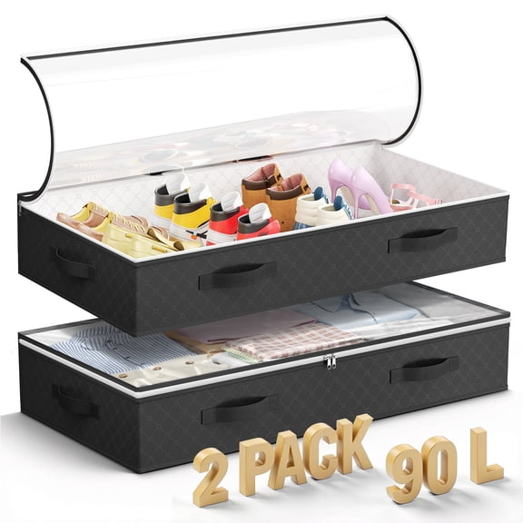 Doulami 2 Pack 90L Under Bed Storage Bags with Handles Collapsible Containers and Organizers Closet Organizer for Toys, Clothing, Blanket, Comforter, Pillows