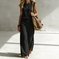 thumbnail image 5 of Womens Summer 2 Piece Outfits Cotton Fashionable Solid Color Sleeveless Top and Button Down Pants Lounge Set, 5 of 7