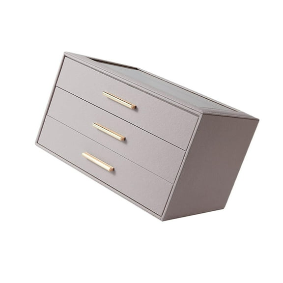 yotijay 3 Drawer Jewelry Storage Box PU Leather Modern Jewelry Organizer 3 Layer Jewelry gray