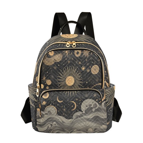 Sun and Moon Stars Waves Travel Laptop Backpack Casual Daypack Lightweight Bookbag Compartment for Business