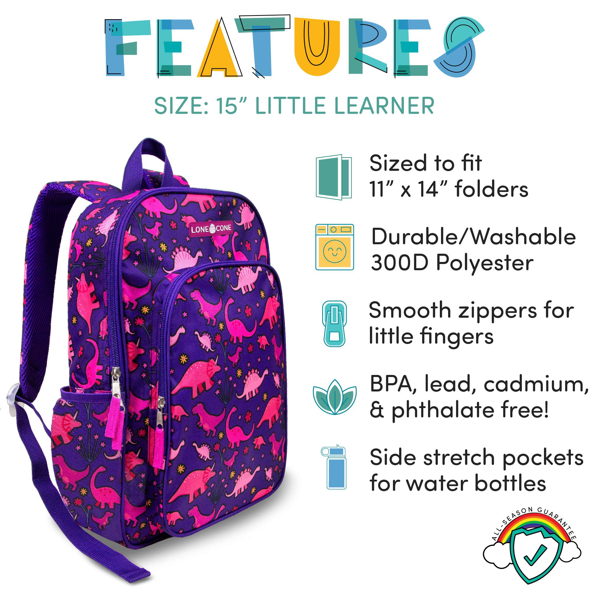 Sizes for Preschool LONECONE Backpacks for Boys & Girls Elementary & Toddlers 