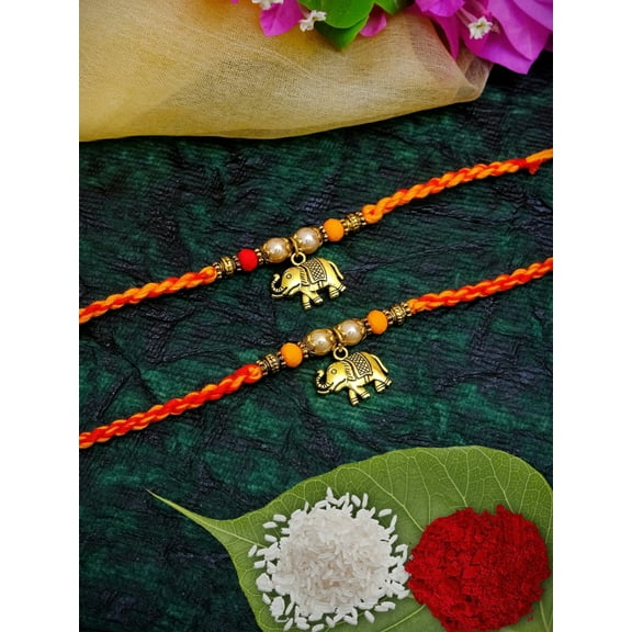 Crunchy Fashion Fancy Elephant Pendant Rakhi Set Pack of 2 Raksha Bandhan Handmade Bracelet for Bhaiya Rakhi Bracelet Combo Set
