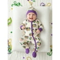 thumbnail image 6 of BemeyourBBs Newborn Baby Boys Girls Mardi Gras Outfit Footed Romper Hat Set Long Sleeve Printed Zip Up Footie Jumpsuit Cute Infant Spring Fall Winter Clothes, 6 of 9